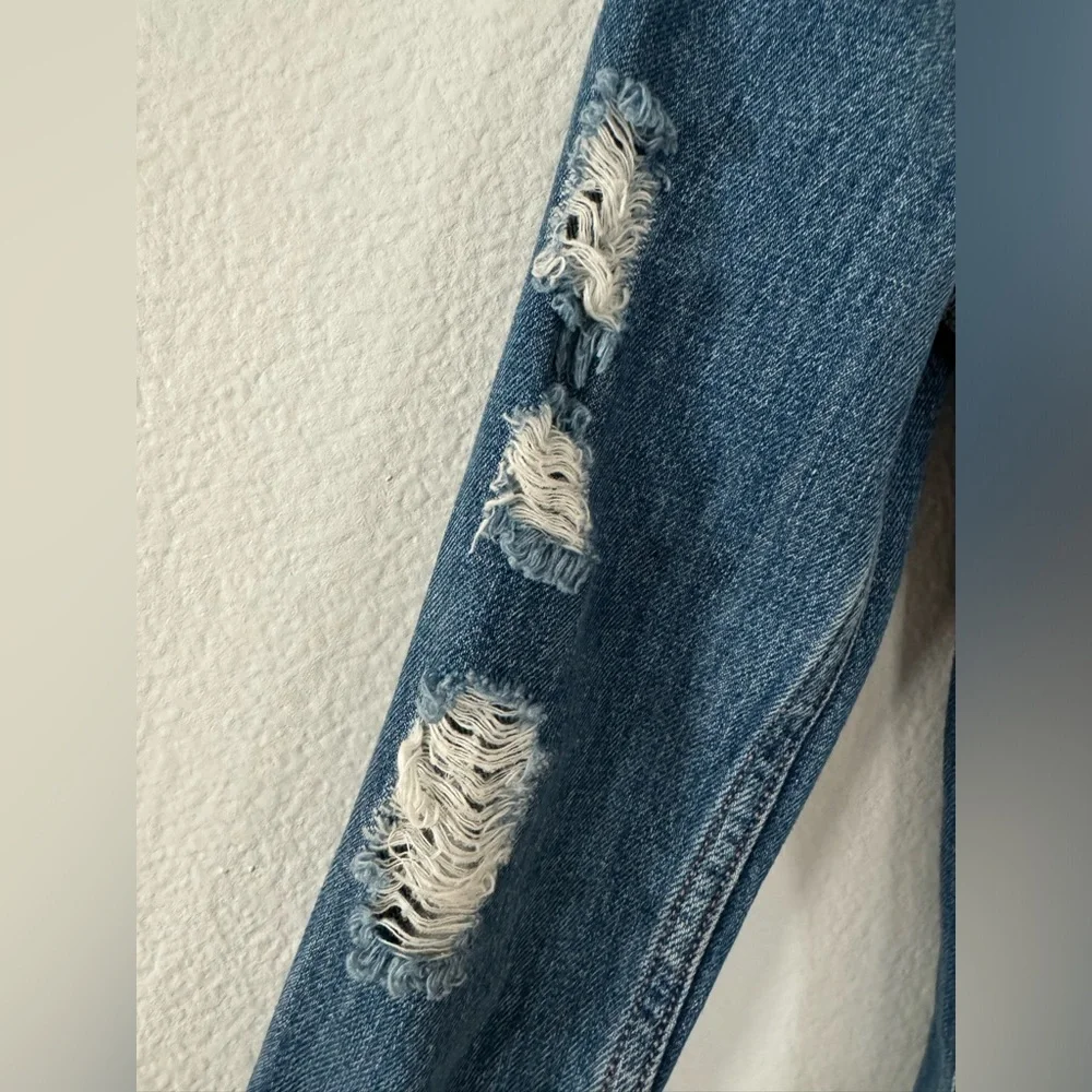 EUC Moschino Couture Distressed Denim Jean Shirt Jacket Size 2 X small Italy